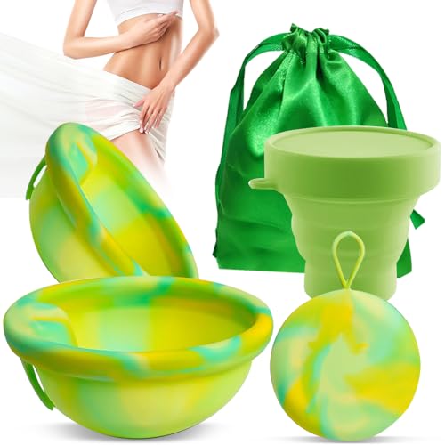 KBIBCK Juego de disco menstrual con 2 discos periodales de tamaño S+L, esterilizador y bolsa de almacenamiento, disco menstrual reutilizable para mujeres activas, deportes, natación, intimidad, verde