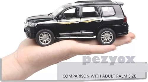 Image of Metal Pull Back Diecast Car 1:32 Land Cruiser Pull Back Car Model with Sound Light Boys Gifts Toys for Kids (Black)