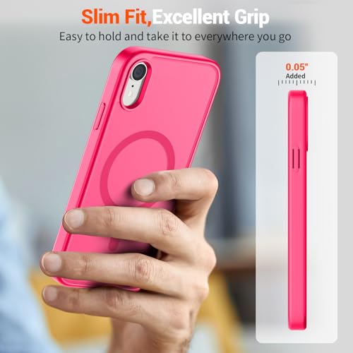 Image of SUPFINE Magnetic for iPhone XR Phone Case Hot Pink | With Screen Protector, Translucent Matte, Compatible with MagSafe, Military Grade Drop Proof, Rugged Shockproof Protective