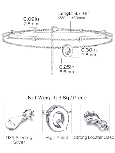 Image of ChicSilver Ankle Bracelets for Women Waterproof, 925 Sterling Silver Initial Anklets for Women, Adjustable Dainty Layered Anklet Beach Jewelry for Women Mom Wife Friend