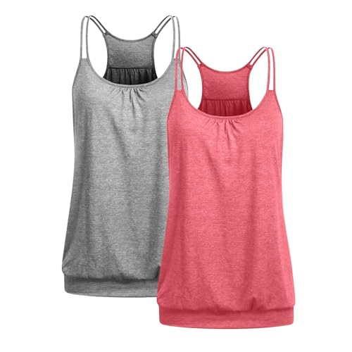 Sexy Spaghettiträger Top Damen Pack 2er Tank Top Ärmellos Tops Camisole Sommer Einfarben Tanktop Tshirt Strand Tanktops Trägertop Bluse leichte Sommermode Tanktops Basic Cami Tops Shirt Vest, Rosa., S