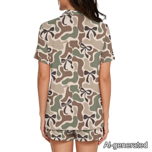 Image of Renewold Women's Short Sleeve Pajama Set Button Down Sleepwear with Notch Collar Soft Lounge Top and Shorts with Pockets