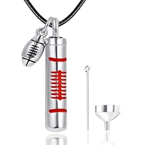 Football Urn Necklace for Ashes 925 Sterling Silver Cylinder Vial Cremation Memorial Pendant Necklaces Ash Keepsake Jewelry for Women Men