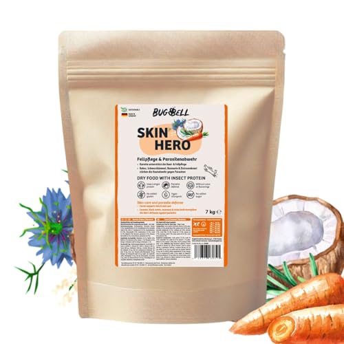 BugBell 7kg Premium Trockenfutter, für Fellpflege & Parasitenabwehr, mit Karotte, Schwarzkümmelöl, Kokosöl, Zistrosenkraut & Rosmarinpulver