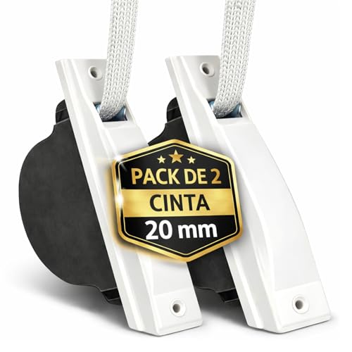 TELKES Recogedor Persiana Empotrado Blanco con Cinta 20 mm x 5 m Carrete Cuerda Enrrollable Mecanismo de Muelle Interior Sistema Polea Rollo Tirador Recambio de Cajetin (Pack X2 Blanco, Cinta 20 mm)
