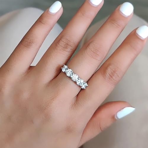 ARAIYA FINE JEWELRY 14K White Gold Round-shape Lab Grown Diamond Five Stone Wedding Anniversary Band Ring (4 cttw, D-E Color, VS Clarity) Size 8.5 - Image 6