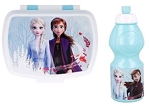 Set repas scolaire 2 pièces composé d’une gourde et d’une boîte à déjeuner, pour enfant, sans BPA, la Reine des neiges