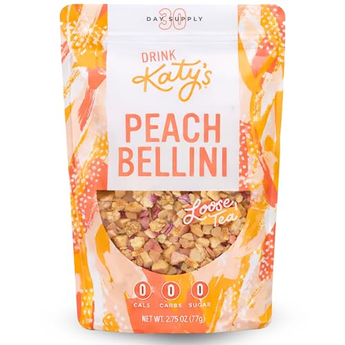 Katy’s Peach Bellini Loose Tea - Apple, Peach & Mango - Light Herbal Fruit Tea, Caffeine-Free, Sugar-Free - Hot or Cold Brew Tea - 30+ Cups - Woman-Owned - 2.75oz Pouch