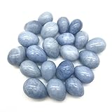 Matériau : céleste Œuf céleste en cristal naturel poli bleu en forme d\'œuf de collection avec base, gris clair, 30 x 20 mm