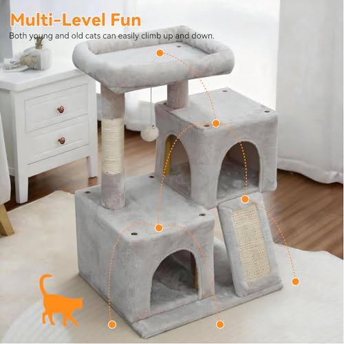 Árbol para gatos de 29.5 pulgadas con doble condominio blanco-gris miniatura 4