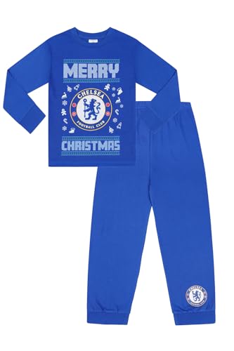 Chelsea Football Club - Pijama largo para hombre y niña, diseño de Feliz Navidad, azul, 10-11 años