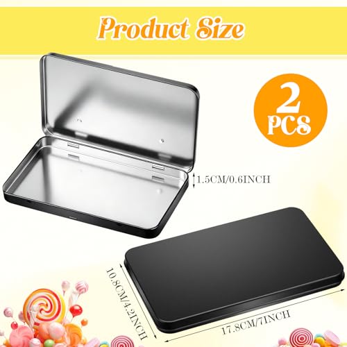 Image of Geiserailie 2 Pack Rectangular Metal Tin Box with Lid Metal Hinged Lid Tin Mini Paint Storage Box Empty Container Storage for Watercolor Jewelry Pen Candy Craft Organizer 7.0 x 4.2 x 0.6'' (Black)
