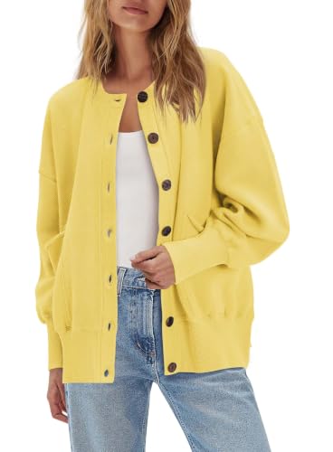 Relaxed butter-yellow button-front cardigan