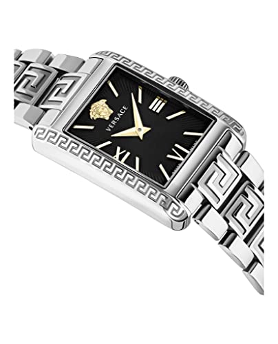 Versace Tonneau Collection Luxury Womens Watch Timepieces with a Silver Bracelet Featuring a Stainless Steel Case and a Black Dial3