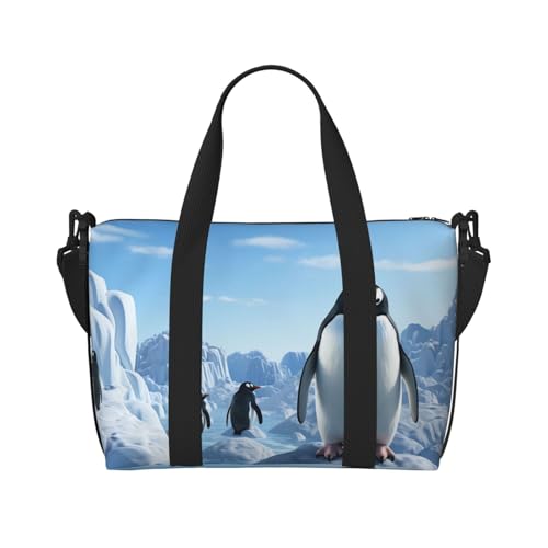 Sports Gym Bag for Women Men Travel Duffel Bag Tote Weekender Bag Carry on Overnight Bag for Travel Swimming Fitness Workout Sports Penguin Antarctica Ice Duffle Bag
