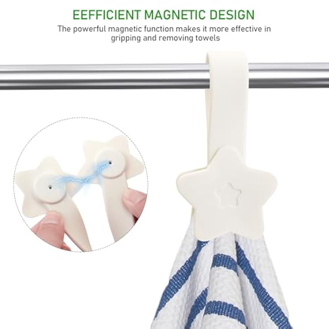 KIBBEH 2 Pack Practical Silicone Hand Towel Clips, Magnetic Bath Towel Hooks with Magnets for Towel Rods and Racks, Kitchen and Bathroom Accessory (White)