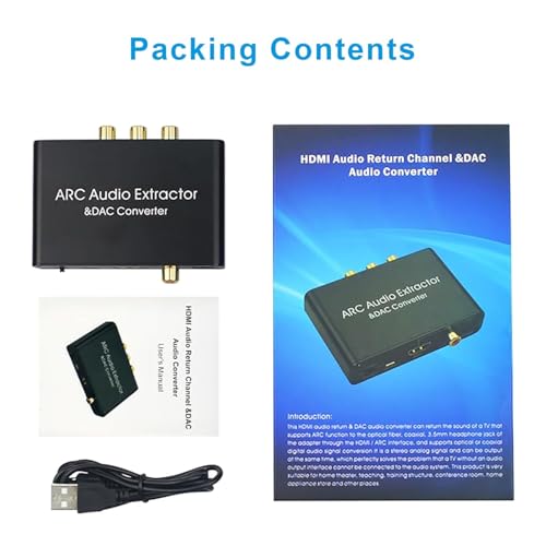 HDMI ARC Audio Extraktor, DAC Konverter 192 KHz Digital zu Analog Audio Wandler, HDMI ARC zu Optical Toslink SPDIF Koaxial Stereo Aux RCA L/R 3,5 mm Jack für TV Kopfhörer Soundbar Verstärker
