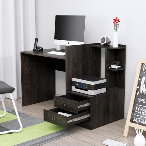 Image of Bniture Wooden Study Table for Home | Engineered Wood Study Table with Side Open Storage Area | Multi Purpose Computer Desk for Writing & Study | Laptop Table for Study Room & Office | Flower Wenge