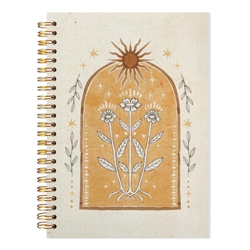 LADOCK Boho Sun Floral Notebook, Mystical Celestial Botanical Journal, Vintage Spiritual Flower Orange Sunshine Spiral Notebook Journal, Boho Office Supplies, 5.5x8.3