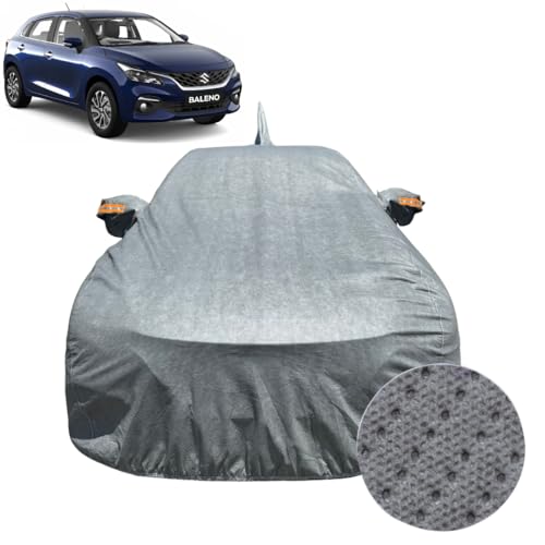 Image of Car Cover For Maruti Suzuki Baleno (2022-2026) | 100% Waterproof Cover with Antenna & REFLECTIVE Mirror Pockets | Dustproof, Scratchproof, Heatproof Baleno Car Cover |Soft Cotton Lining| GREY