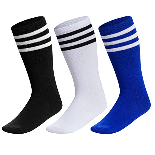 Dxhycc 3 Pairs Stripes Knee High Tube Socks Kids Soccer Socks School Cotton Uniform Sports Socks for Toddler Girls and Boys2