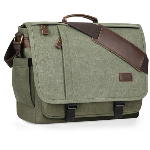 Image of ESTARER Men's Messenger Bag 17.3 Inch, Water-resistant Canvas Laptop Bag, Computer Shoulder Bag for College Travel Work, Army Green