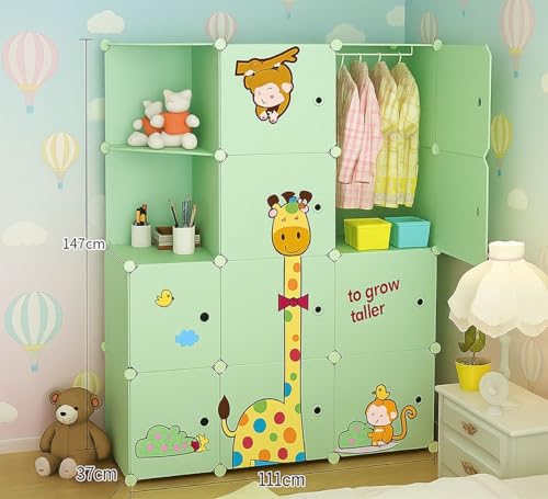 Image of Plastic Wardrobe for Kids Clothes - 10 Door Foldable Cupboard for Bedroom, Baby Clothes Storage Almirah with Doors, Collapsible Wardrobe Kids for Home (L5 Pink)