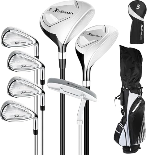 8 Pieces Complete Golf Club Set for Men Left or Right Handed – Mens Golf Clubs Full Set with Fairway Wood, Hybrid, Irons, Putter & Lightweight Bag – Beginner Friendly,Black,Left