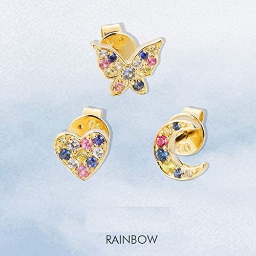 FANCIME Butterfly Studs 14K Solid Yellow Gold Multicolored 0.132ct Sapphire 0.012ct Diamond Small Tiny Cute Stud Earrings for Women Valentines Day Gifts - Image 5