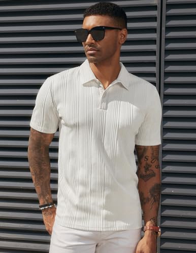 Image of PJ PAUL JONES Mens Polo Shirts Short Sleeve Textured Knit Polos