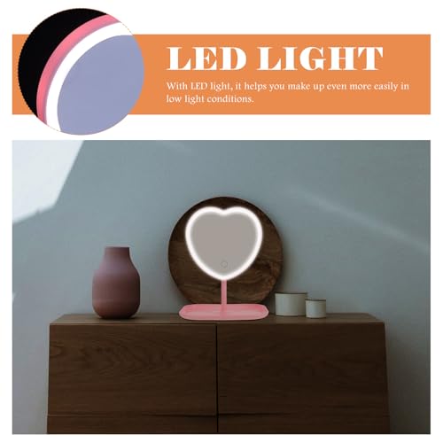 Miroir cosmétique rechargeable de forme cœur rose à offrir pour la chambre - 4