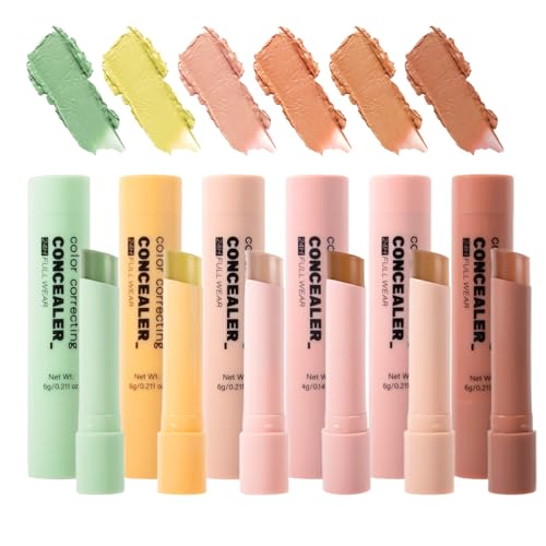6Pcs Concealer Stick, Facial Contour, Color Corrector Kit, Lightweight Long-Lasting Cream Makeup for Blemish Coverage Highlight Contour for Women Girls Travel Use