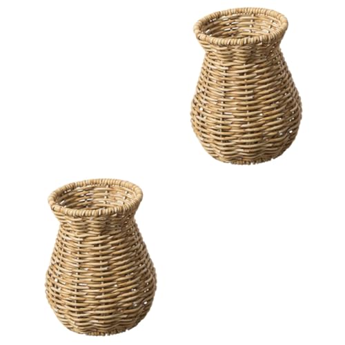 Amosfun 2piezas Jarrón Decorativo De Rattan Mano Florero Rústico para Adornar Oficinas y para Arreglos De Flores y Decoración De Mesas