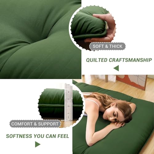 Image of Deevine Craft Quilt Cotton Floor Bed Mattress, Foldable,Rollable Movable Single Bed Comfort Gadda 1 Sleeping Capacity, S Quilted Design (Bottle Green, Single Bed 72X36X5 Inches)