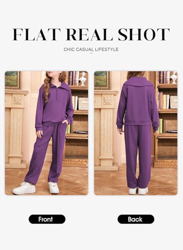 Image of blibean Girls Fall Sweatsuits Half-Zip Collared Sweatshirt & Jogger Pants Set School Tracksuit Size 6-15 Years