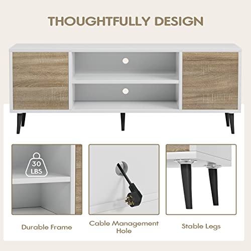 Yeshomy Modern Retro Tv Stand For Televisions Up To 65", Entertainment Center With Two Storage Cabinet And Shelf, Media Console For Living Room, Bedroom, Enterway, Office, 58 Inch, White And Oak #TOP6