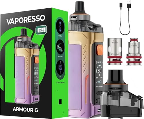 VAPORESSO ARMOUR G Kit | 80W DTL Vaping Kit Built in 3000 mAh Battery, 5ml Top Airflow & Top Filling Fit GTX coils,0.96'' TFT screen,No Nicotine (Lilas pastel)