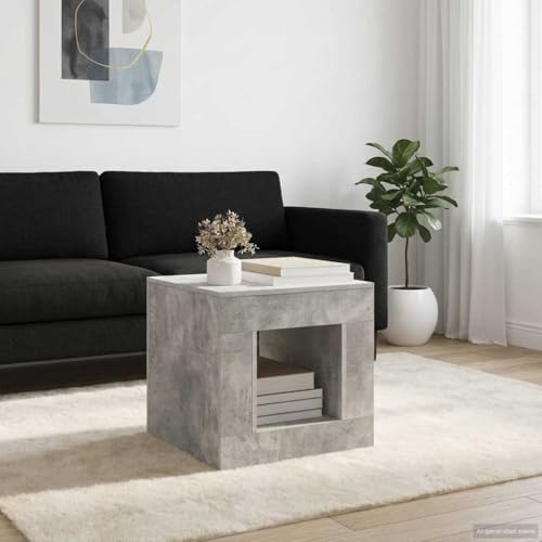 Table basse gris béton 51,5 cm d'appoint industrielle avec étagère de rangement salon