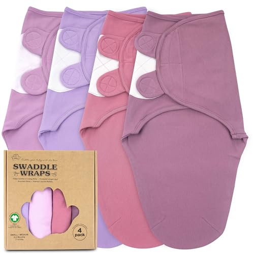 Image of Bublo Baby Swaddles for Newborns - 4 Pack Organic Baby Swaddles for 0-3 Months - Baby Swaddle Sleep Sack - Infant Sleeping Swaddle Sack – Adjustable Swaddle Blanket Wrap Girl (Maroon-Lavender)