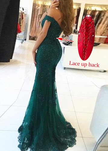 Lace Beaded Tulle Long Evening Dress Off Shoulder Mermaid Formal Party Gown2