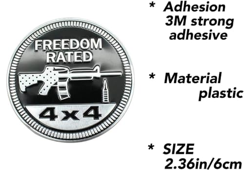 Image of 4 x 4 Metal Automotive Badge 3D Metal Emblems Round Emblem Decals Car Badge Decals Stickers Compatible with Jeep Wrangler Vehicles Trucks SUV (Freedom Rated)