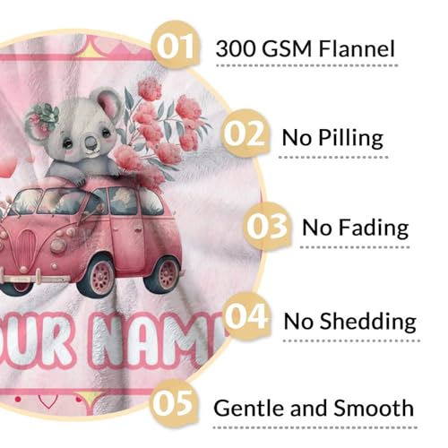 Personalized Koala Blanket Gifts with Name - 50"x60" Cute Throw for Women, Girls - Pink Soft Fuzzy Blankets for Bed, Couch & Living Room