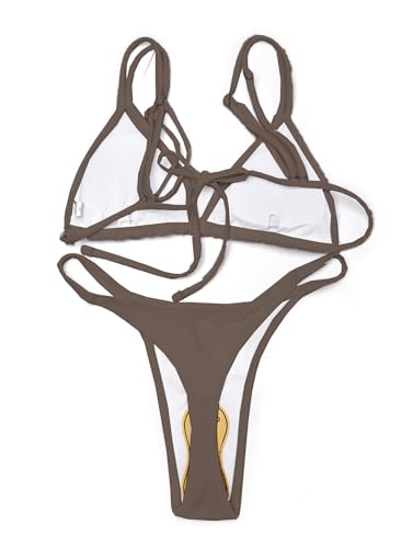 Image of Women's Sexy Thong Bottom Two Piece Bikini Double Shoulder Straps Cute Swimsuit Triangle Bathing Suit