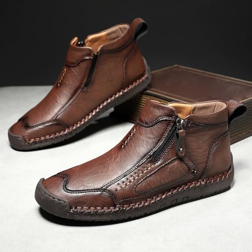 Bottines homme simili cuir décontractées zippées rouge - 4