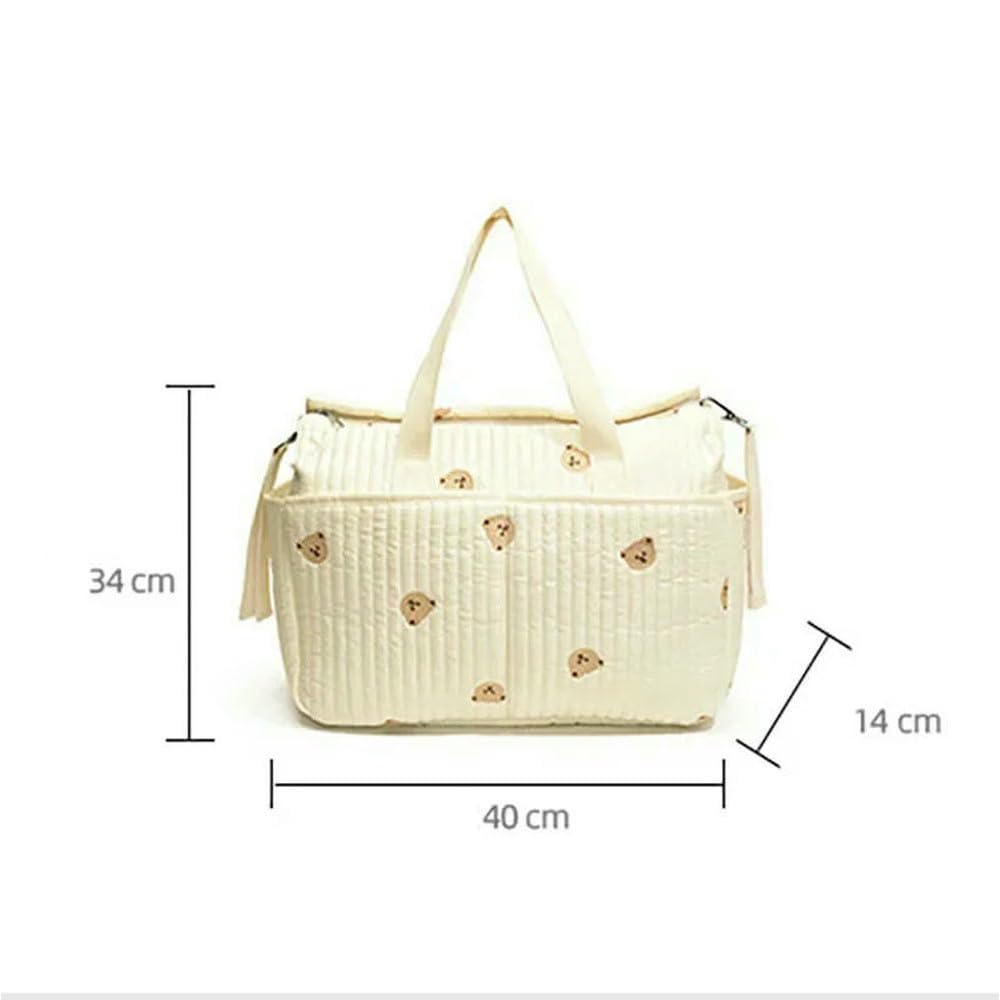 JJDFW Borsa per pannolini, grande capacità, portatile, per passeggino, organizer con ricamo a forma di orso, oliva, borsa per maternità