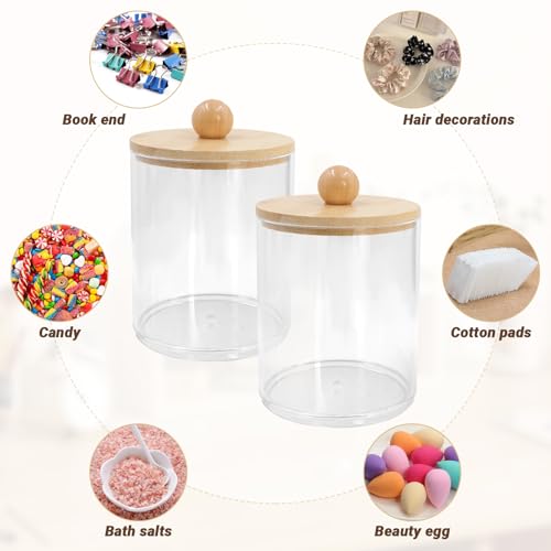 Esxiaze 4 Stück Acryl Wattestäbchen Behälter, Wattepads Aufbewahrung mit Bambus Deckeln Qtip Behälter Wattepads Box für Beauty-Ei, Zahnseide, Tampon, Süßigkeiten, Schreibwaren, Schmuckstück