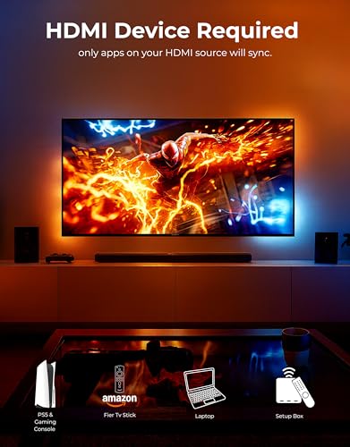 Image of APEX LIGHT HDMI 2.1 Version TV Backlight, HDMI 2.1 Sync Box, Supports 8K@60Hz, 4K@120Hz, VRR and ALLM, Works with Google Assistant and Alexa, RGBIC LED Light Strip for 32-90 inch TVs, 60 LEDs /m