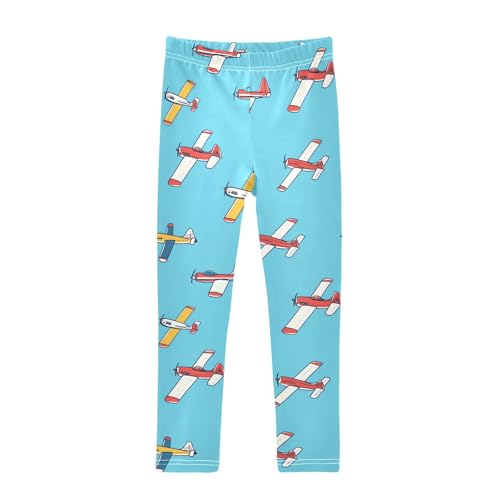 Airplane Blue Design Girls Leggings Soft Stretch Workout Yoga Dance Pants for Kids Casual Tights