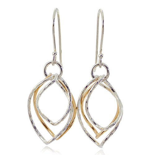 Two Tone Dangle Earrings 925 Sterling Silver & 14k Gold-Filled Graduated Twisted Hoops