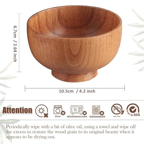 Originalidad Handmade Wood Bowls,Jujube Wooden Japanese Bowl for Rice,Soup,Dip,Salad,Tea,Decoration 4 Sets(4 Bowls 4.2 IN)